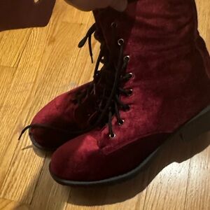Elegant Velvet Lace-Up Boots in Deep Red